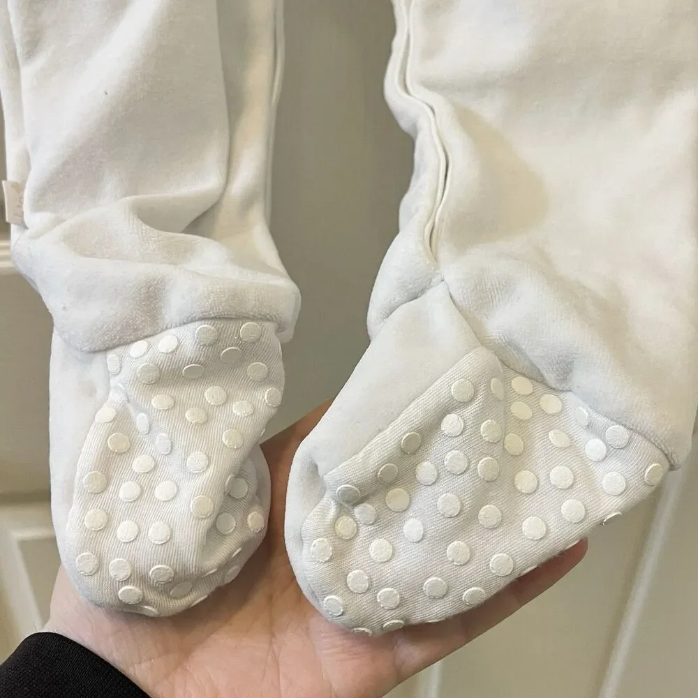 JoJo Maman Bébé White Velour Christmas Embroidered Footie Girls SZ 12-18 Months